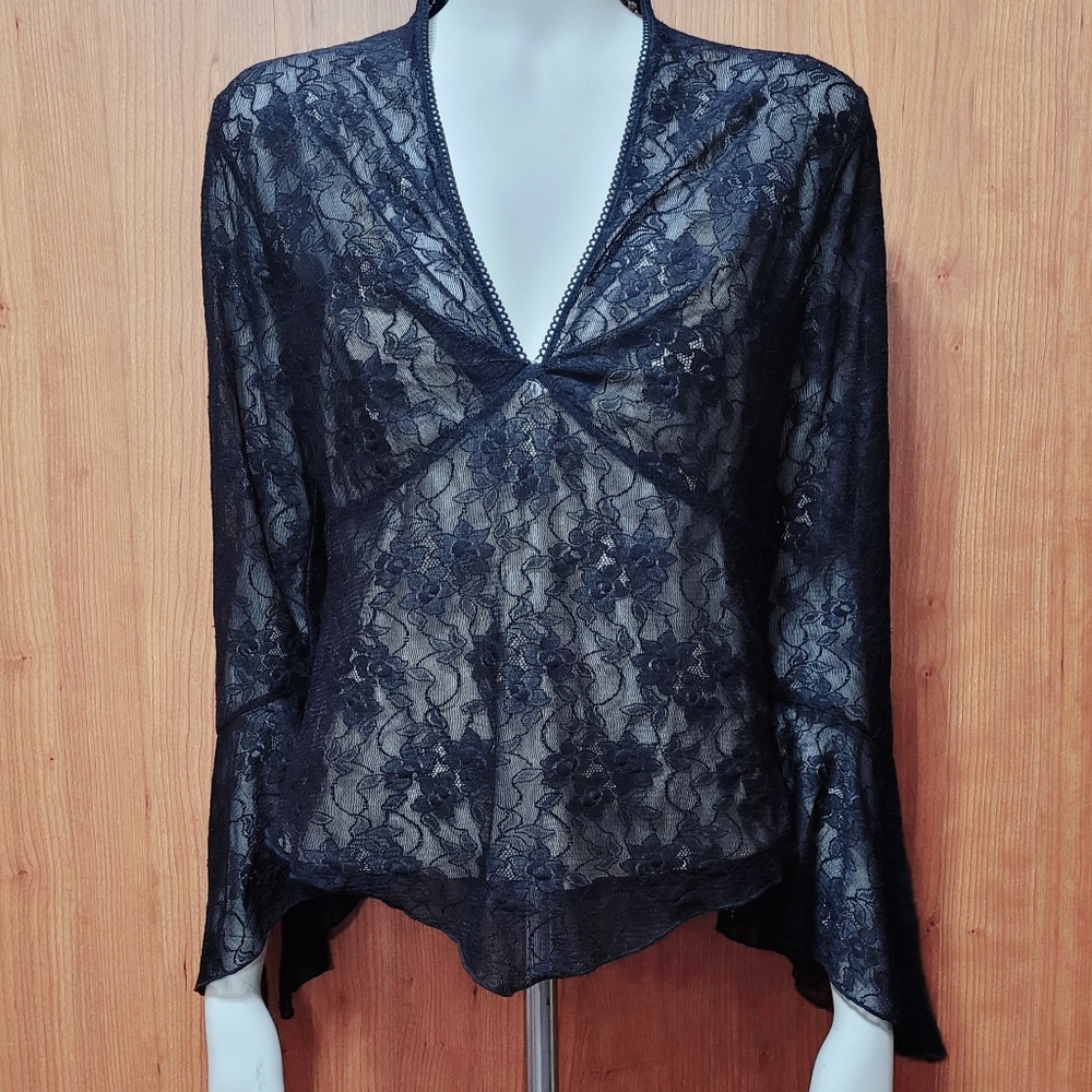 ASO Rachel Green "Friends" VTG 2001 Laundry by Shelli Segal Lace Peasant Blouse.